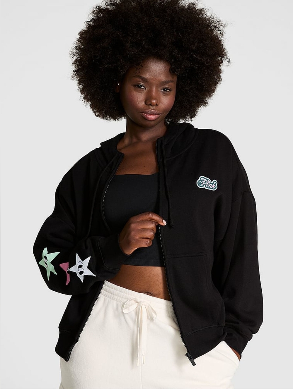 Victoria's Secret Aspen Zip Up Fleece Hoodie Black XS